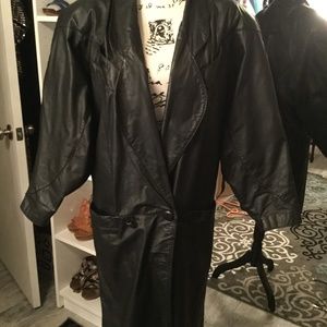 Vintage Full Length Black Leather Double Brst Coat